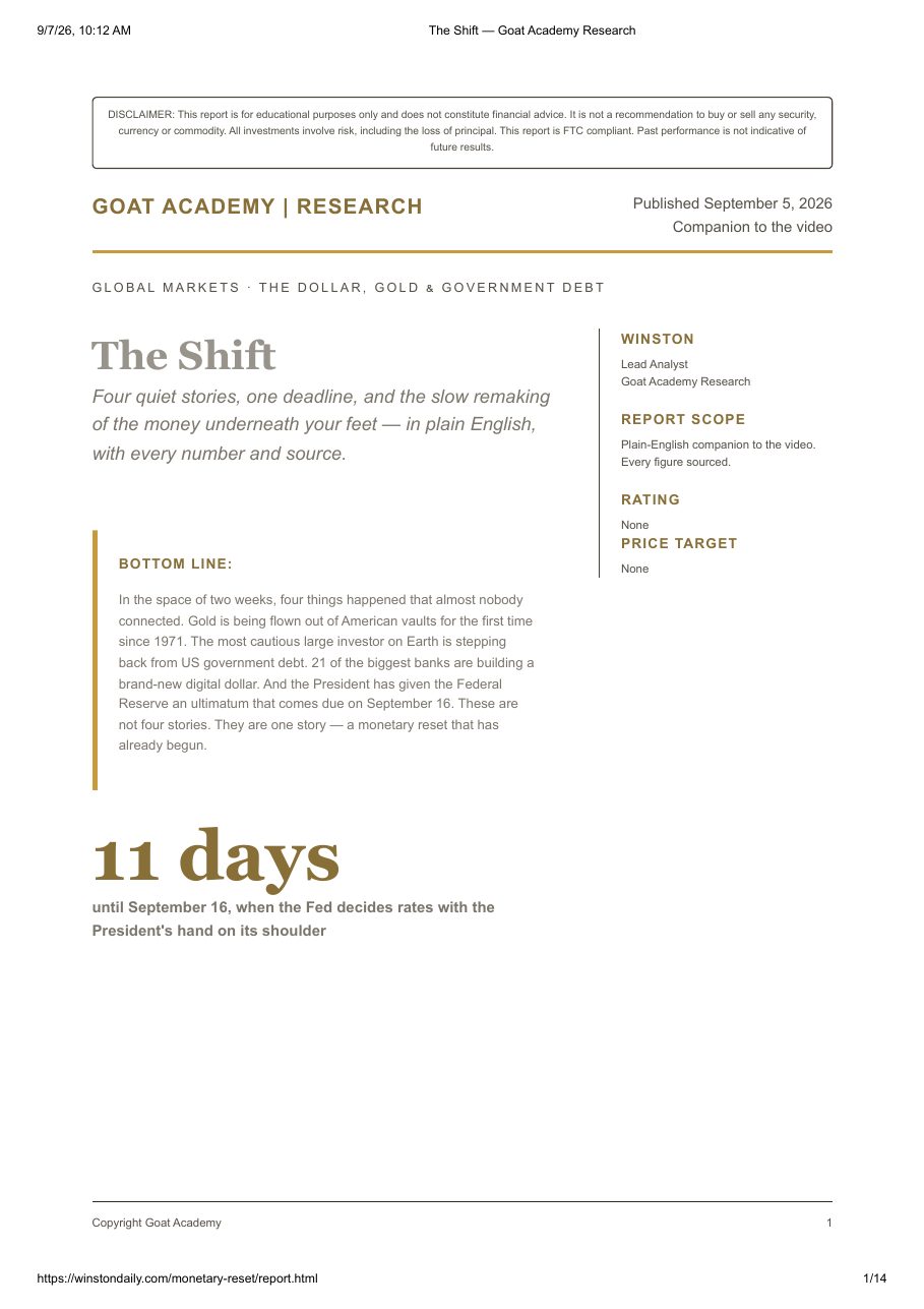 First page of the "The Shift" research report by Goat Academy
