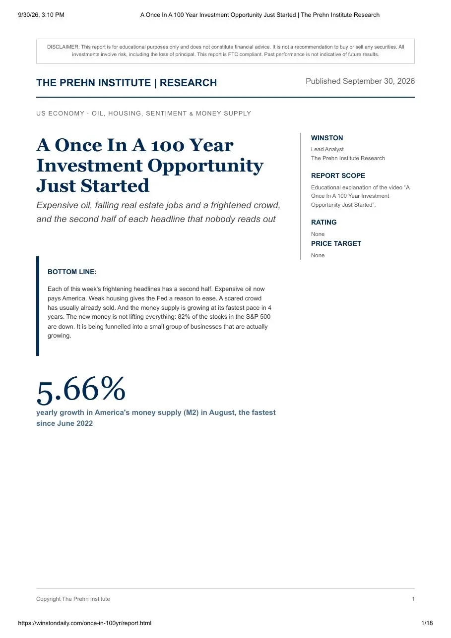First page of the "A Once In A 100 Year Investment Opportunity Just Started" research report by Goat Academy
