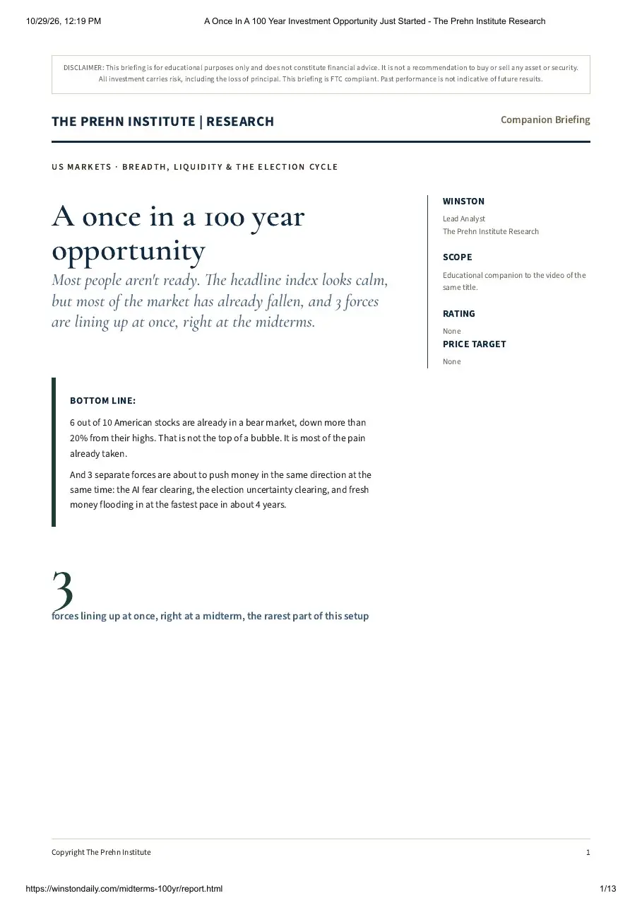 First page of the "A Once in a 100 Year Opportunity" research report by Goat Academy
