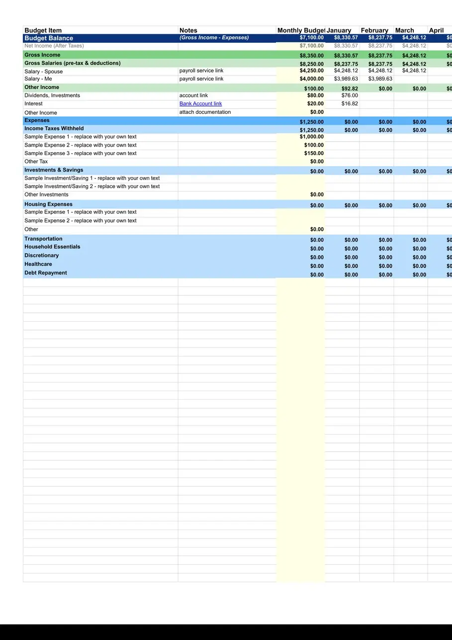 First page of the "Budget Tracker" budget tracker by Goat Academy