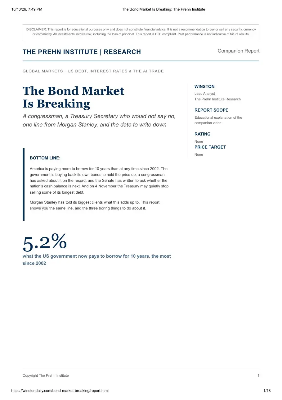 First page of the "The Bond Market Is Breaking" research report by Goat Academy