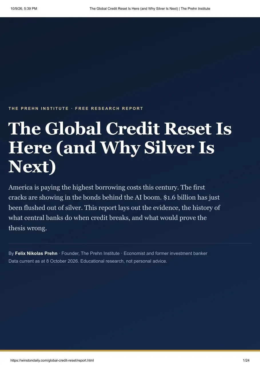First page of the "The Global Credit Reset Is Here (and Why Silver Is Next)" research report by Goat Academy